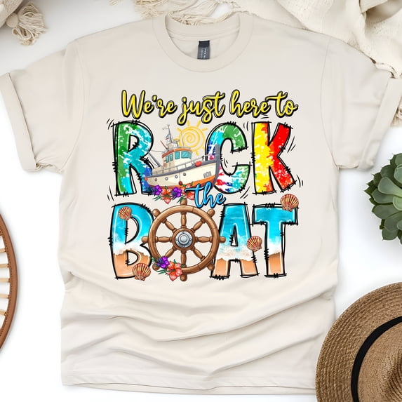 Rock the Boat T-Shirt – Funny Cruise Graphic Tee for Women and Men , Natural, Size S