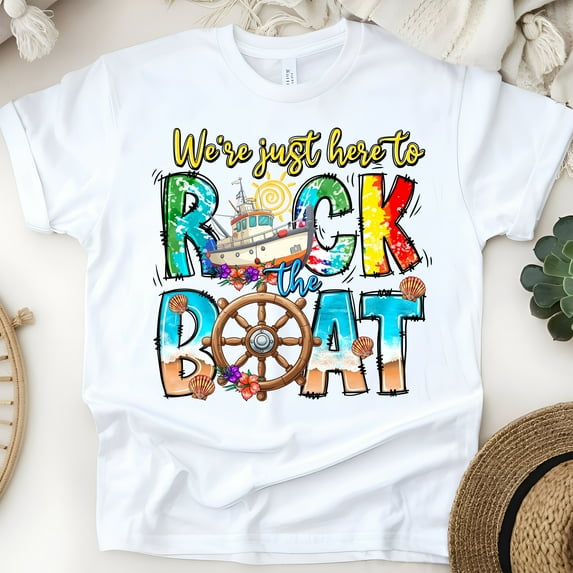 Rock the Boat T-Shirt – Funny Cruise Graphic Tee for Women and Men , White, Size S