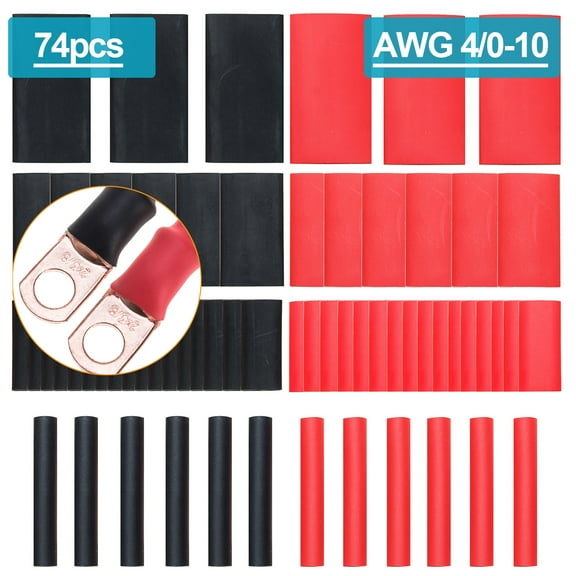RockDIG 74PCS 3:1 Heat Shrink Tubing Double-Wall Adhesive Lined Shrink Tube Assortment Kit 4 Large Size 1 3/4 1/2 3/8 Inch Black Red