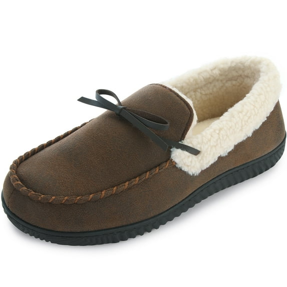 RockDove Men's Highland Memory Foam Moc Slipper, Size 12 US Men, Coffee/Sherpa