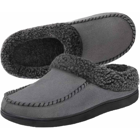 RockDove Men's Moccasin Slippers with Memory Foam Insole, Slip on House Slippers, Warm Faux Sherpa Lining House Shoes Clog with Nonslip Rubber Sole for Indoor & Outdoor