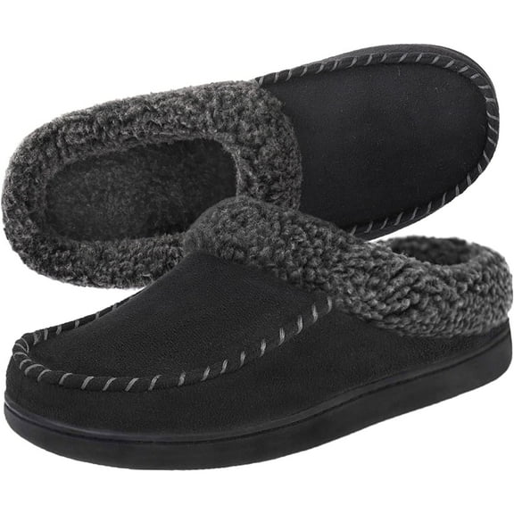 RockDove Men's Moccasin Slippers with Memory Foam Insole, Slip on House Slippers, Warm Faux Sherpa Lining House Shoes Clog with Nonslip Rubber Sole for Indoor & Outdoor