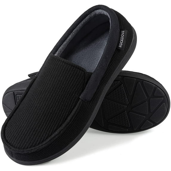 Ravelier Men's Arch Support House Slippers, Black, Size 9