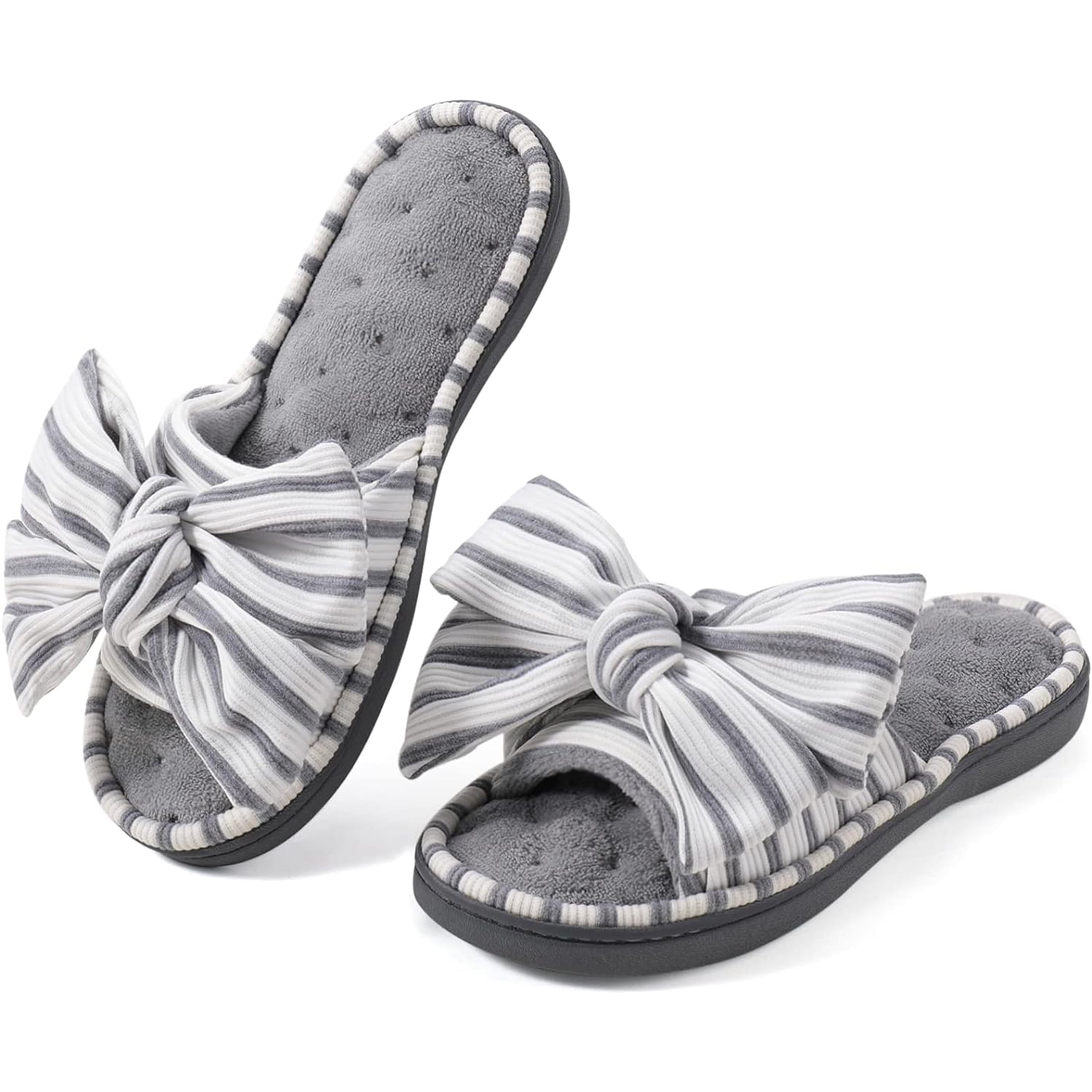 Rock Dove Women's Striped Memory Foam Open Toe Slippers, Vegan