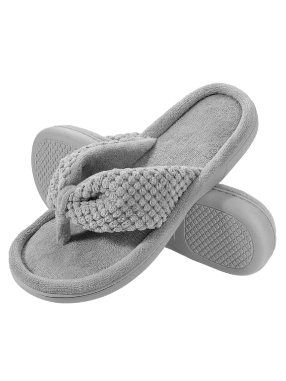 Women’s Memory Foam Flip Flop Slippers, Open Toe Thong House Slippers