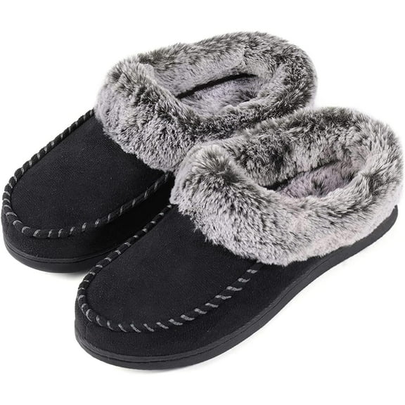 RockDove Women's Faux Fur Collar Moc Toe Clog Slipper