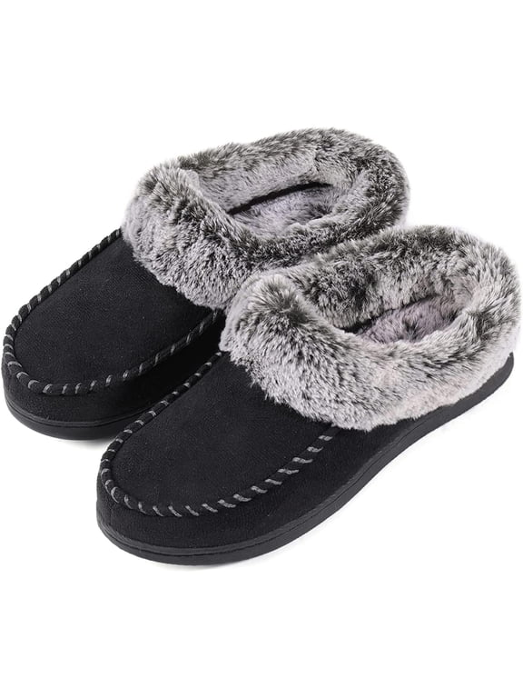 Women's Faux Fur Collar Moc Toe Clog Slipper