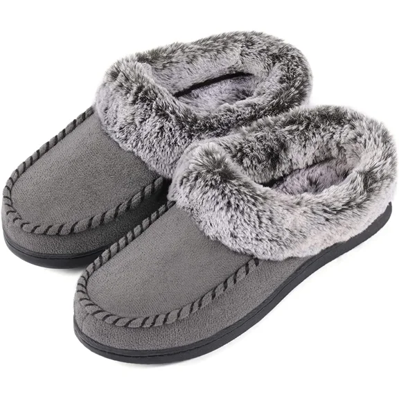 RockDove Women's Faux Fur Collar Moc Toe Clog Slipper