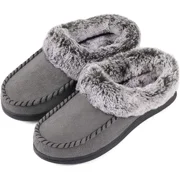RockDove Womens Faux Fur Collar Moc Toe Clog Slipper