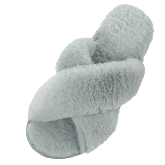 RockDove Women's Faux Fur Open Toe Cross Band Slippers