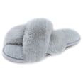 thumbnail image 1 of RockDove Women's Open Toe Fluffy Slippers with Memory Foam, Ladies' Cross Band House Shoes, Faux Fur Slip on Home Slippers for Indoor Outdoor, 1 of 6