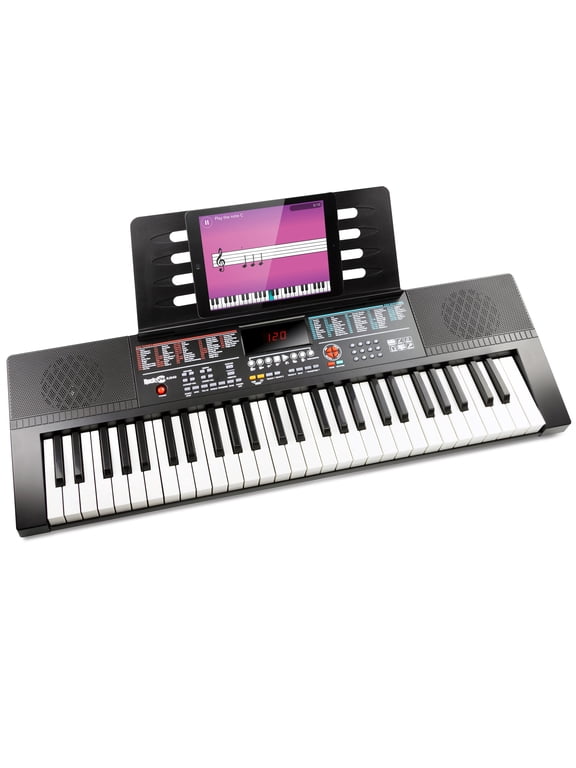 61-Key Black Electronic Keyboard Piano with Sheet Music Rest, Piano Note Stickers & Lessons