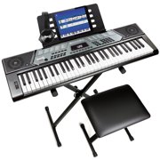 RockJam 61-Key Electronic Digital Piano Keyboard Kit with Stand, Bench, Headphones, Note Stickers & Lessons