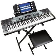 RockJam 61-Key Electronic Digital Piano Keyboard Kit with Stand, Bench, Headphones, Note Stickers & Lessons