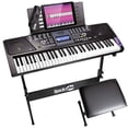 thumbnail image 1 of RockJam 61 Key Keyboard Piano With LCD Display Kit, Keyboard Stand, Piano Bench, Headphones, Simply Piano App & Keynote Stickers, 1 of 11
