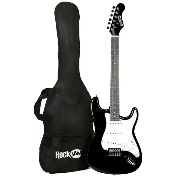 RockJam Black Electric Guitar with Guitar Bag