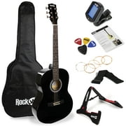 RockJam Black Full-Size Dreadnought Acoustic Guitar Kit with Guitar Tuner, Guitar Bag ,Guitar Stand & Lessons