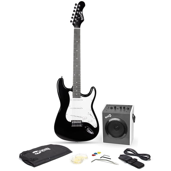 RockJam Electric Guitar Kit ST-Style Full Size Black with 10-Watt Amp