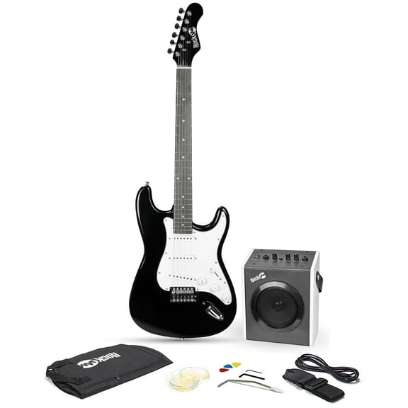 RockJam Electric Guitar Kit ST-Style Full Size Black with 10-Watt Amp