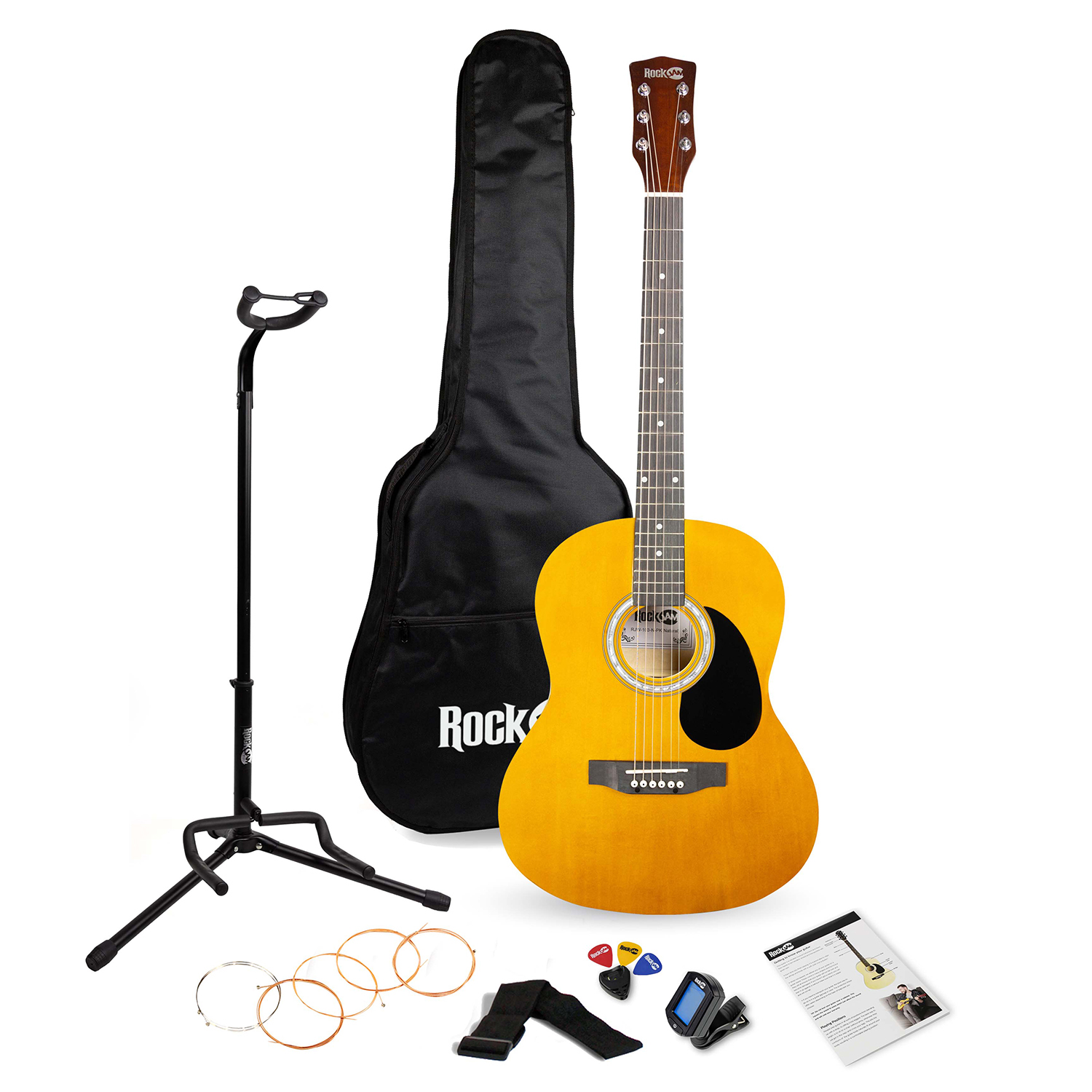 RockJam　Guitar　,Guitar　Natural　with　Full-Size　Bag　Tuner,　Guitar　Dreadnought　Acoustic　Kit　Guitar　Stand　Lessons