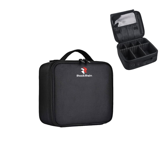 RockRain Makeup Bag Organizer, Adjustable Dividers for Makeup Brushes, Cosmetics, and Tools, Waterproof Travel Storage Case, Black