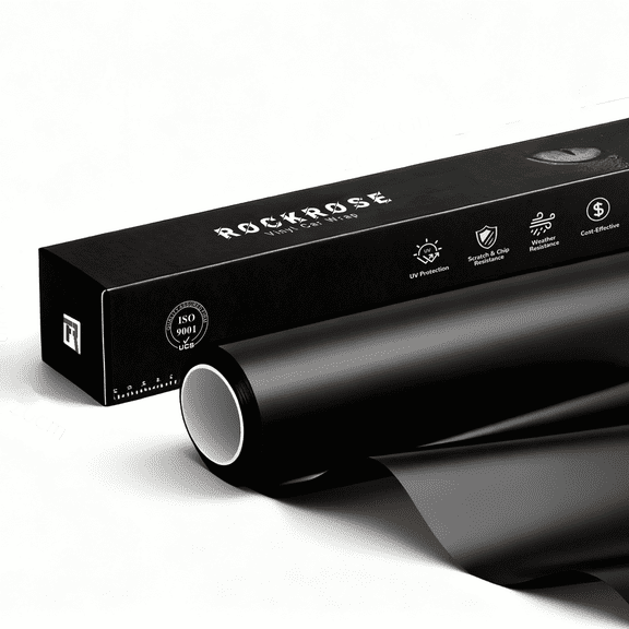 RockRose Matte Black Vinyl Wrap for Cars 60 IN x 20FT – Self Adhesive, Air Release, Anti-Wrinkle Design