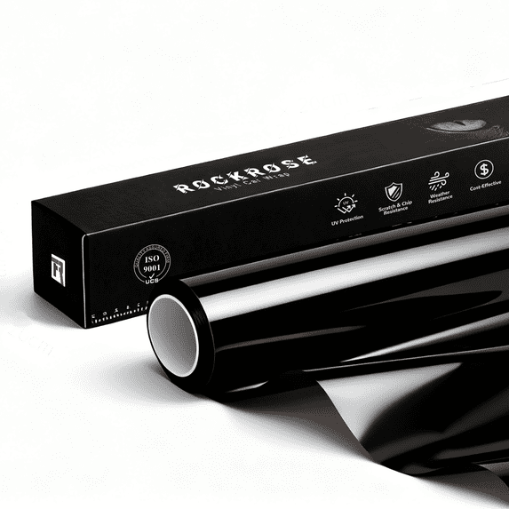 RockRose Piano Black Gloss Vinyl Wrap for Cars 2 IN x 30FT – Self Adhesive, Air Release, Anti-Wrinkle Design