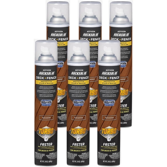 RockSolid Deck+Fence Protective Stain & Sealer with Turbo Spray System | Oil-Base One-Coat Protection | Superior Moisture Resistance | UV Resistant | Redwood | 24 oz Aerosol | 6 Pack