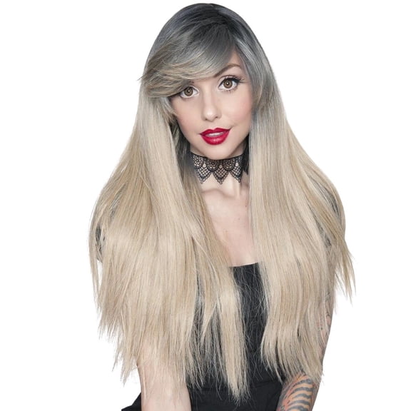 RockStar Wigs Dark Root Bella Blonde Mix Long Wig Heat Stylable