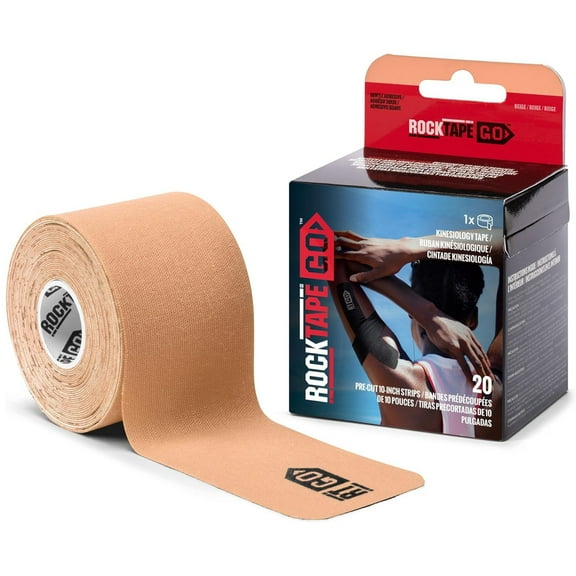 RockTape Go 20 Pre-Cut 10-Inch Strips Kinesiology Gentle Adhesive, Beige