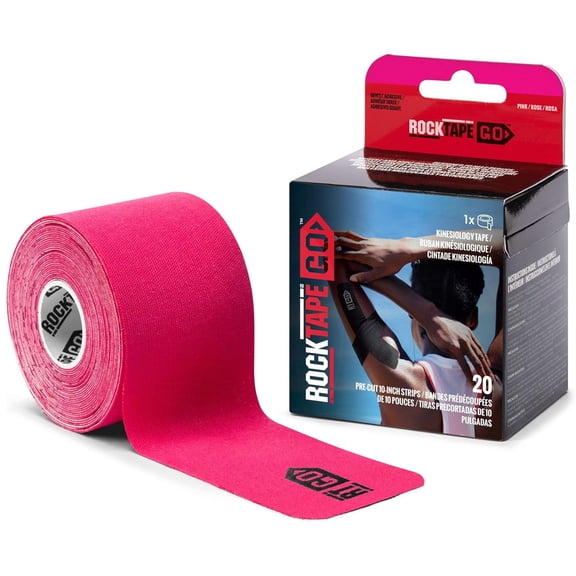 RockTape Go 20 Pre-Cut 10-Inch Strips Kinesiology Gentle Adhesive, Pink
