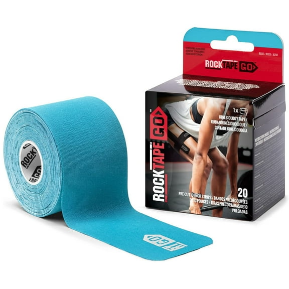 RockTape Go 20 Pre-Cut 10-Inch Strips Kinesiology Standard Adhesive, Blue