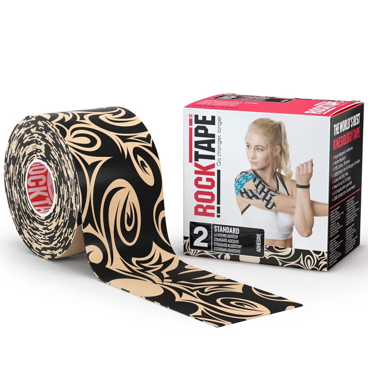 RockTape Standard Regular Athletic Tape, Black Logo