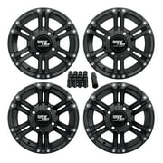 RockTrix RT101 12in ATV Wheels 4x110 Rims, 12x7, 5+2 F and 2+5 R Offset, Includes 10x1.25 Lug Nuts - Compatible with SRA Honda Foreman 400 450 500, Rancher 350 400 420 Solid Rear Axle Set of 4