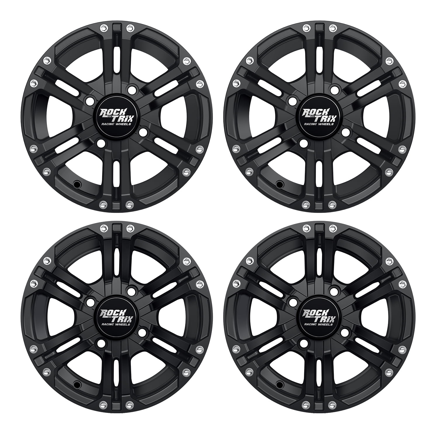 RockTrix RT101 12in ATV Wheels 4x110 Rims, 12x7, 5+2 F and 2+5 R Offset, SRA Only, Compatible with Honda Foreman 400 450 500, Rancher 350 400 420 Solid Rear Axle (Set of 4)