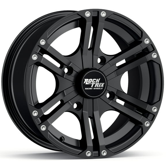 RockTrix RT101 14in ATV Wheel Rim 14x7 Matte Black 4x137, 5+2 Offset, Compatible with Bombardier Outlander CanAm Can-Am Can Am Commander Maverick Renegade Kawasaki 4/137