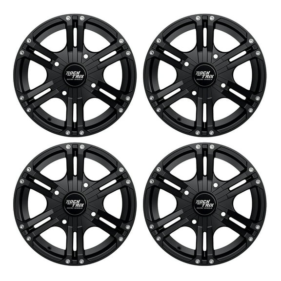 RockTrix RT101 15x7 ATV Wheels 4x110, 4+3 Offset (10mm), 4/110 UTV Rims Compatible with Honda Pioneer, Yamaha Rhino Viking Wolverine, Also Fits CFMOTO UFORCE ZFORCE Segway, Matte Black, Set of 4