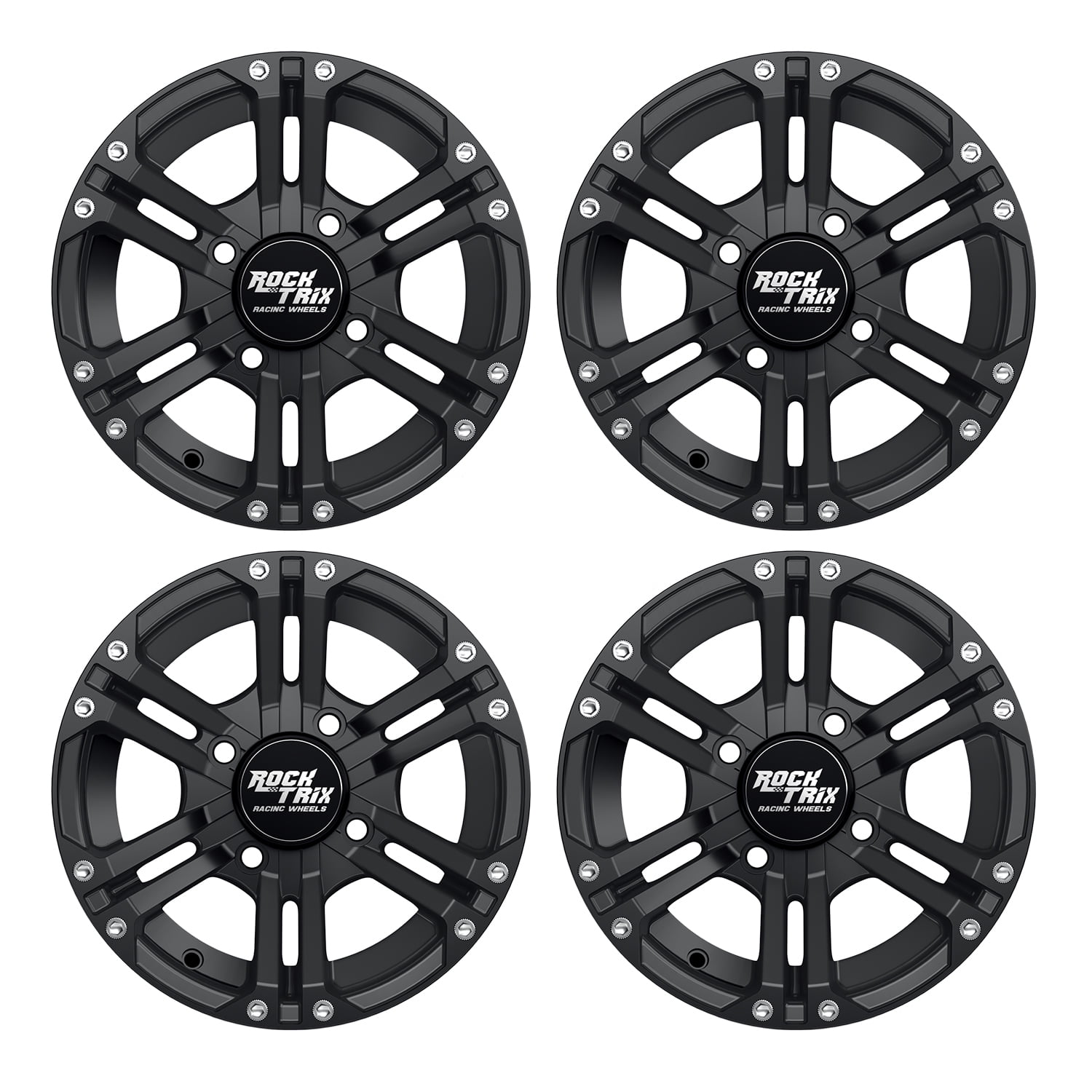 RockTrix RT101 12in ATV Wheels 4x110 Rims, 5+2 Offset, For IRS ATV UTV ...