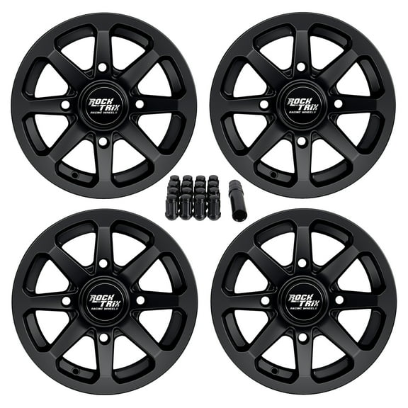 RockTrix RT102 12in ATV Wheels 4x156 Rims 12x7, 4+3 Offset, Includes 12x1.5 Spline Lug nuts, Compatible with 2014-2019 Polaris Sportsman RZR Ranger Crew UTV - 4/156 (Set of 4)