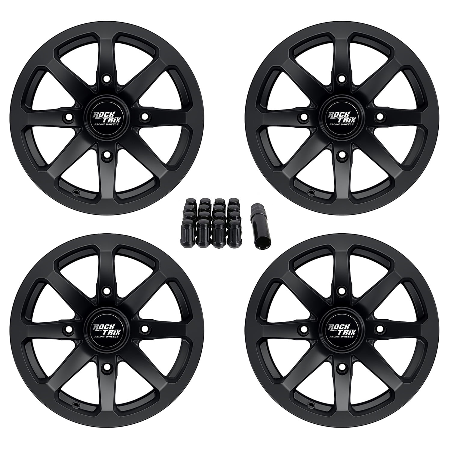RockTrix RT102 14in ATV Wheels Rims 14x7 Black 4x137, 5+2 Offset ...