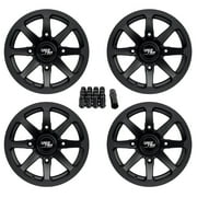 RockTrix RT102 15in ATV Wheels 4x156 Rims, 15x7, 4+3 Offset, Includes 3/8x24 Spline Lug nuts, Compatible with Polaris Ace RZR XP Ranger Crew UTV, 4/156, Set of 4