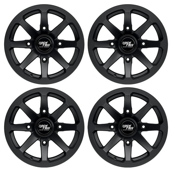 RockTrix RT102 15in Wheels 15x7, 4x156 Bolt Pattern, 4+3 offset, ATV UTV SxS Rims, Compatible with Polaris Sportsman RZR Ranger Ranger Crew, 4/156 Matte Black, Set of 4