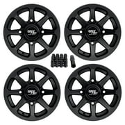 RockTrix RT102 4pc 12in ATV Wheels 4x110 Rims 12x7, 5+2 Offset, Includes 10x1.25 Lug Nuts - Compatible with IRS Honda Kawasaki Yamaha Rubicon Rincon Brute Force Kodiak Grizzly Rhino 4/110 (Set of 4)