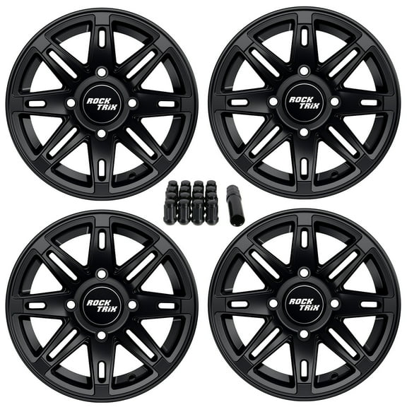RockTrix RT103 12in ATV Wheels 4x156 Rims, 12x7, 4+3 Offset, Includes 12x1.5 Spline Lug nuts, Compatible with 2014-2019 Polaris Sportsman RZR Ranger Crew UTV - 4/156 (Set of 4)