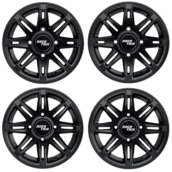 RockTrix RT103 12x7 ATV Wheels 4x110 Matte Black, 5+2 Front and 2+5 Rear Offset, SRA Only, 12 Inch Rims Compatible with Honda Foreman Rubicon Rancher, Also fits Suzuki Twin Peaks Vinson, Set of 4
