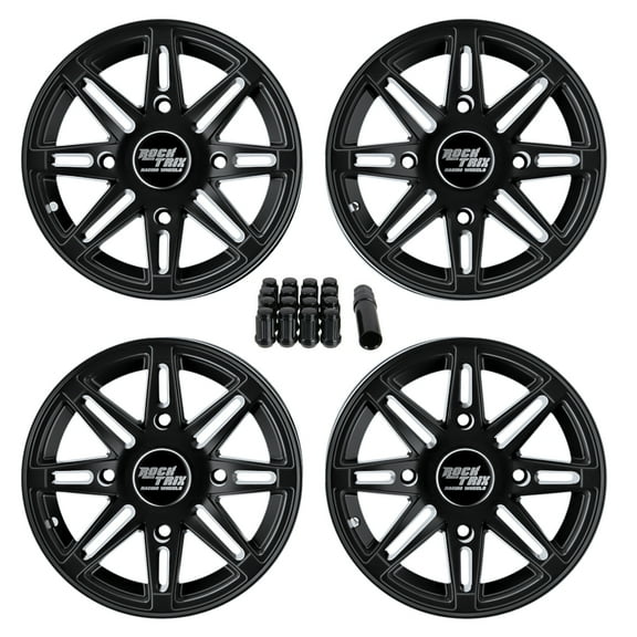 RockTrix RT103 14in ATV Wheels 4x156 Rims, 14x7, 4+3 Offset, Includes 3/8x24 Spline Lug nuts, Compatible with Polaris Sportsman RZR Ranger UTV, 4/156, Set of 4