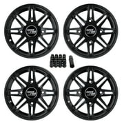 RockTrix RT103 14x7 4x110 14 inch Wheels for ATV UTV SxS IRS, 4/110 Rims +10mm Offset 4+3, 10x1.25 Nuts, Fits Honda Rancher Rincon Yamaha Grizzly Kodiak Rhino, Fits Suzuki King Quad, Matte Black