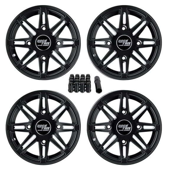 RockTrix RT103 14x7 4x110 14 inch Wheels for ATV UTV SxS IRS, 4/110 Rims +10mm Offset (4+3), 10x1.25 Nuts, Fits Honda Rancher Rincon Yamaha Grizzly Kodiak Rhino, Fits Suzuki King Quad, Matte Black