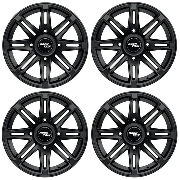 RockTrix RT103 15in Wheels 15x7, 4x156 Bolt Pattern, 4+3 offset, ATV UTV SxS Rims, Compatible with Polaris Sportsman RZR Ranger Ranger Crew, 4/156 Matte Black, Set of 4