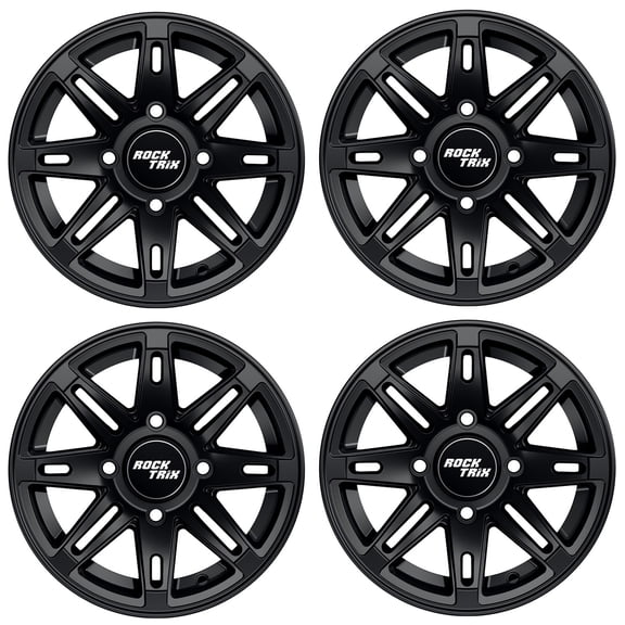 RockTrix RT103 4pc 12in ATV Wheels 4x110 Rims, 12x7, 5+2 Offset, For ATV UTV with IRS (Independent Rear Suspension), Compatible with Bombardier Honda Kawasaki Yamaha Suzuki 4/110 (Set of 4)
